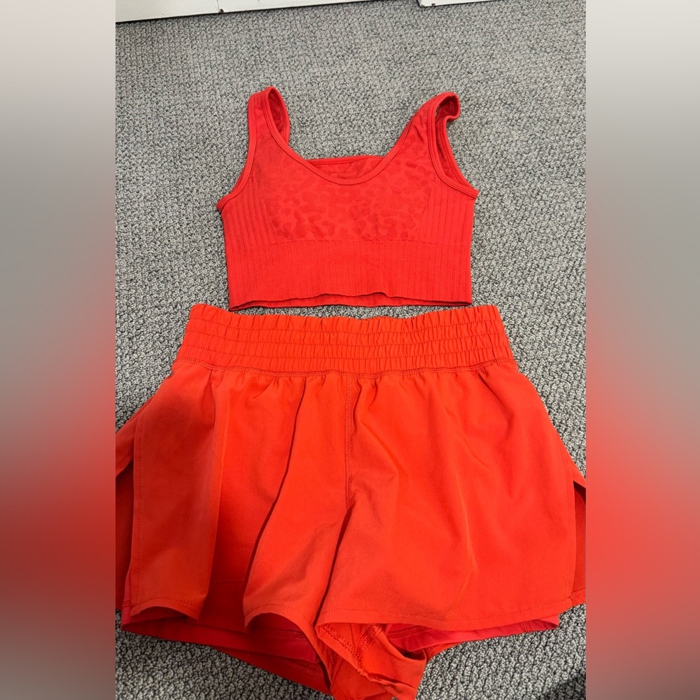 90 degree red workout bra short set